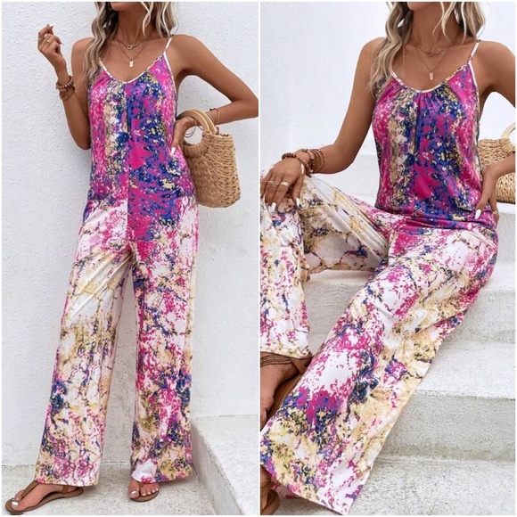 Pants - 010 Boho Tie Dye Wide leg Jumper Jumpsuit